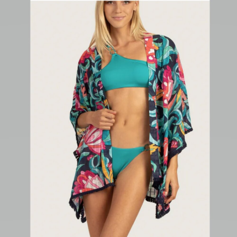 Trina Turk India Garden Fringe Kimono Cover Up One Size Fits Most NWT